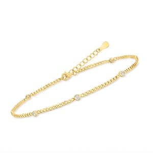 NEW Ross Simons Italian CZ Station Curb-Link Anklet in 18kt Gold Over Sterling